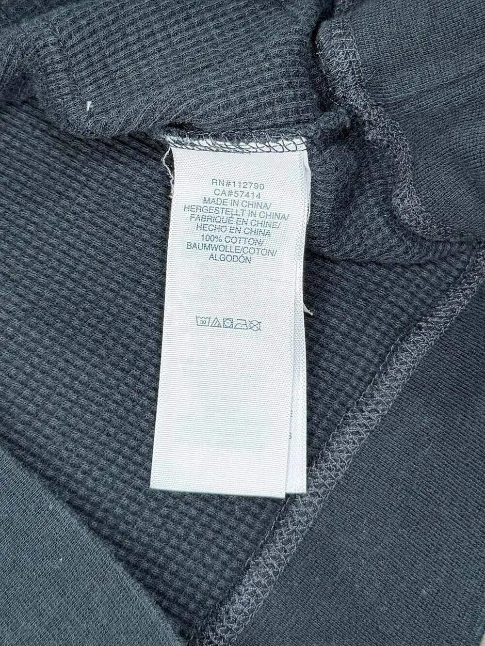True Religion Men's Waffle Knit Long Sleeve Henley Shirt in Black, L